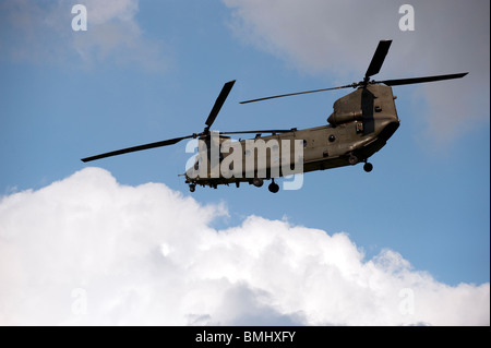 RAF Chinook helicopter on training exercise over British countryside Stock Photo