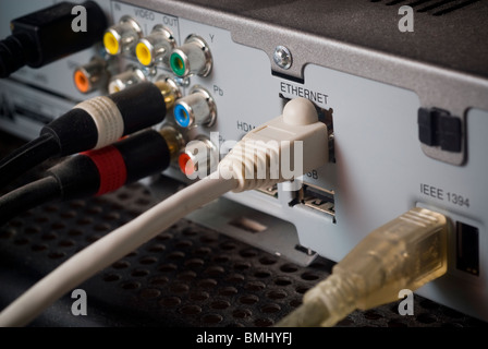 Various ports on the rear of a Verizon Fios set top box are seen on Monday, June 7, 2010. (© Richard B. Levine) Stock Photo