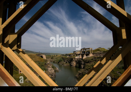 Ruins of Rutenberg hydroelectric power-plant dating to 1932 at Naharayim or Baqoura where the Yarmouk River flows into the Jordan River in Israel Stock Photo