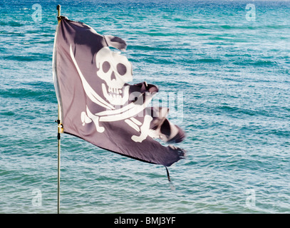 Tattered pirate flag Stock Photo