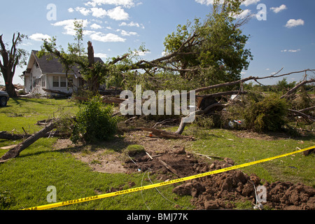 Dundee, Michigan - A house and trees damaged by a tornado. Stock Photo