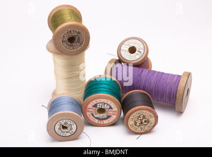 old wooden cotton reels Stock Photo - Alamy