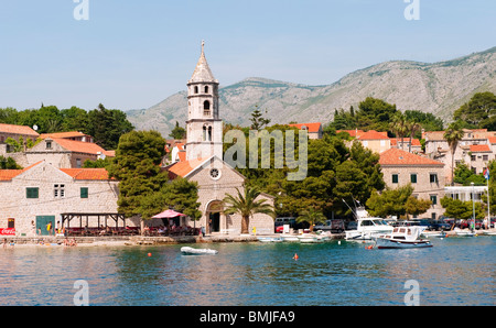 View of Cavtat old town and Our Lady of the Snow Church, near Dubrovnik, Croatia. Stock Photo