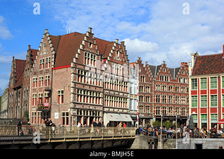 Houses at Graslei riverside, Ghent, Belgium Stock Photo