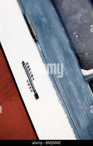 Scandinavian Peninsula, Sweden, Skane, View of thermometer on window frame, close-up Stock Photo
