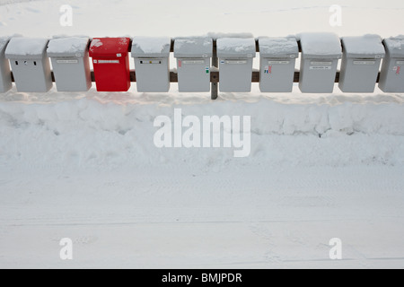 Scandinavia, Sweden, Harjedalen, Vemdalen, View of letterboxes in snow Stock Photo
