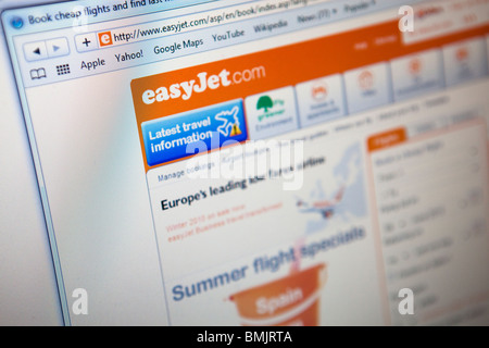 Close up of a computer monitor / screen showing the EasyJet cheap flights website Stock Photo