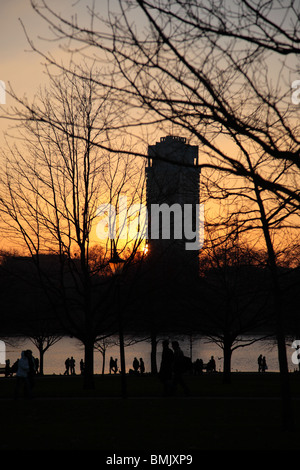 Winter view of sunset over the Serpentine in Hyde Park, Westminster, London, W2. Stock Photo