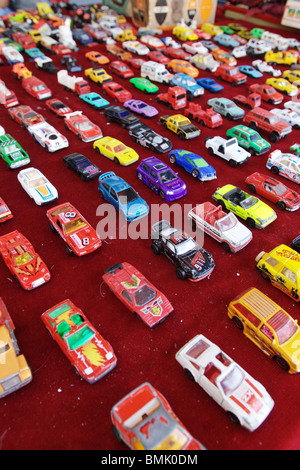 big group of object cars models miniature toy toys collection retro show Stock Photo