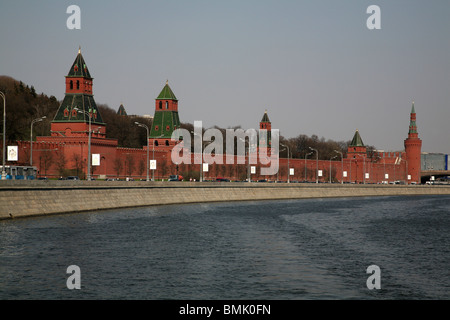 Russia, Moscow, Kremlin. Kremlin wall, Moskva River, Quay. Stock Photo