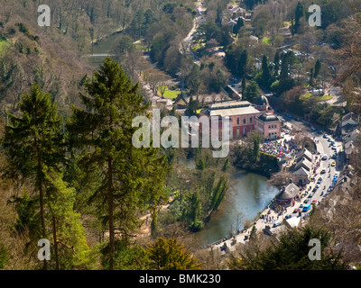 View looking down on the village of Matlock Bath and the River Derwent in the Derbyshire Peak District England UK Stock Photo