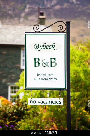 Rural Bed and Breakfast signpost in The Lake District, England, UK, showing No Vacancies Stock Photo