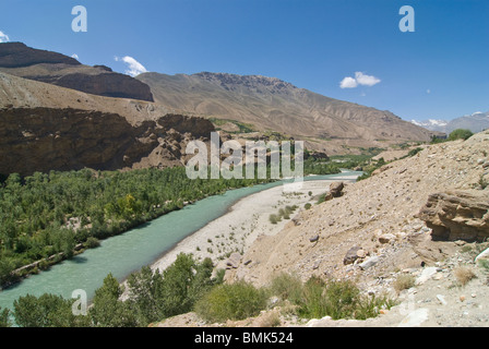 Gunt River flowing through Shok Dara Valley, Pamirs Tajikistan. Stock Photo
