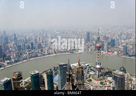 Smog and pollution over the city viewed from above, Shanghai, China