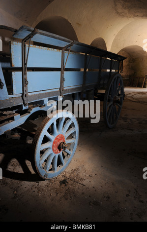 Horse-drawn wooden wagon, La Mola, Mahon, Menorca, Spain Stock Photo