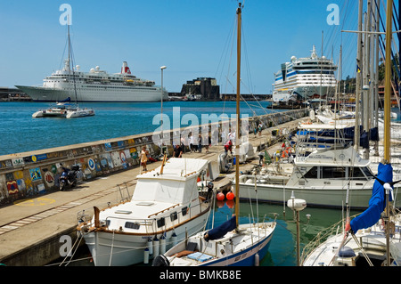 Cruise ship ships and boats in port Funchal Marina and Harbour Madeira Portugal EU Europe Stock Photo