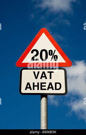 Close up of 20% VAT ahead road warning sign united kingdom uk great britain gb Stock Photo
