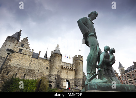 Lange Wapper statue at Steen castle on the waterfront at Antwerp, Belgium Stock Photo