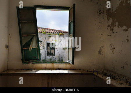 Derelict army buildings La Mola, Mahon (Mao) Menorca, Spain Stock Photo