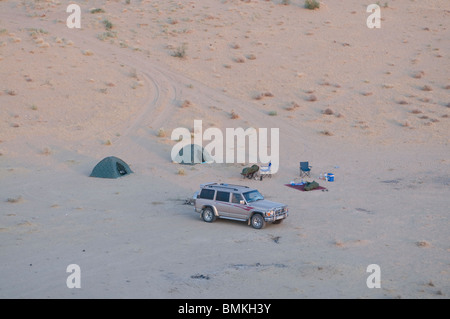 Camping near Darvaza Gas crater, Turkmenistan Stock Photo