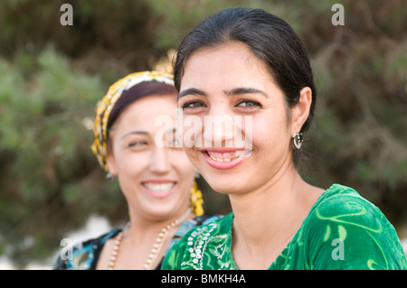 Two young, nice, smiling women, Ashgabad, Turkmenistan Stock Photo