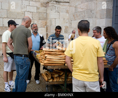 Vendors selling bread outside Jaffa gate in Jerusalem Stock Photo