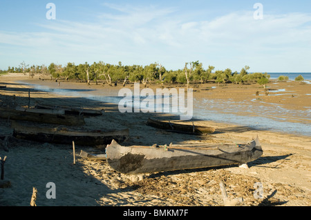 Madagascar, Mangily. Boats on the beach Stock Photo