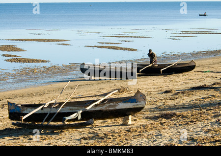 Madagascar, Mangily. Boats on the beach Stock Photo