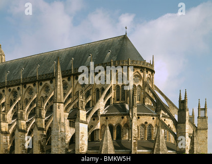 Bourges Cathedral of St Etienne, France. Flying buttresses on choir. French Gothic, late 13th century Stock Photo