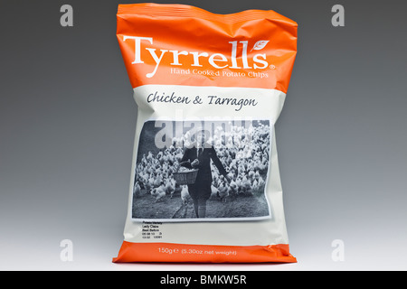 150g large bag of Tyrrells chicken and Tarragon flavoured hand cooked potato chips crisps Stock Photo