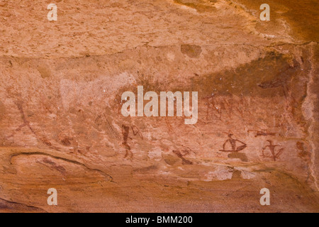 Rock paintings made by San bushmen at the site of the famous White Lady at the Brandberg Mountain, Namibia. Stock Photo