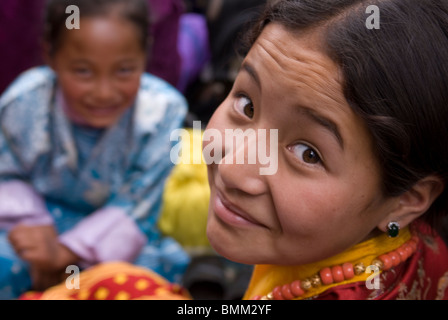Young girls at the Paro Tsechu, Bhutan, Asia Stock Photo