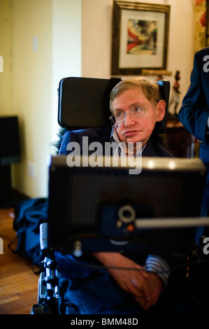 Stephen Hawking is a British theoretical physicist. He is the Lucasian Professor of Mathematics at the University of Cambridge Stock Photo