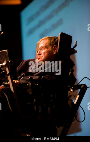 Stephen Hawking at TED conference.Stephen William Hawking PhD, CH, CBE, FRS, FRSA is a British theoretical physicist. Stock Photo