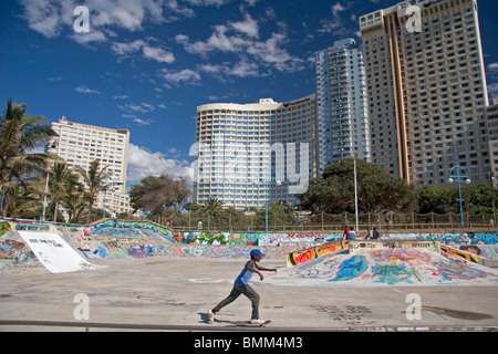 Durban, South Africa. Skaters and life along the Durban beach boardwalk Stock Photo