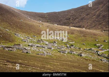 Cleats and livestock pens on the slopes of Conachair above Village Bay on the Isle of St. Kilda Stock Photo