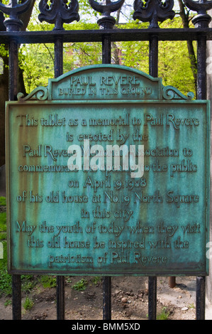 Paul Revere memorial plaque at the Granary Burial Ground on the Freedom Trail, Boston, Massachusetts Stock Photo