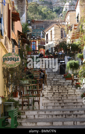 Traditional greek restaurant in the Plaka district, Athens, Greece Stock Photo