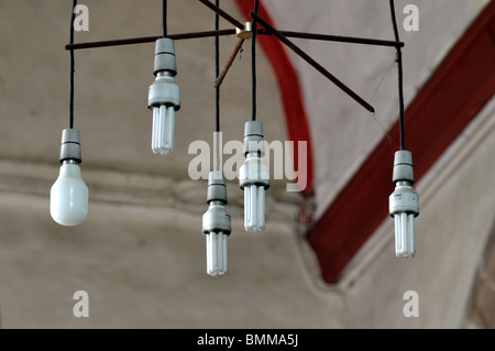 Long life light bulbs in a church Stock Photo