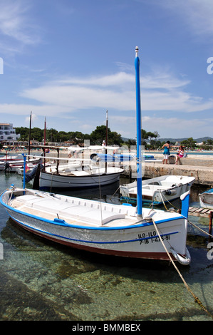 Wooden fishing boat in harbour, Es Cana, Ibiza, Balearic Islands, Spain Stock Photo