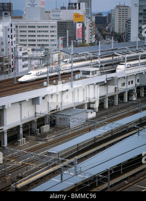 Shinkansen Bullet Trains Okayama Station Japan Stock Photo