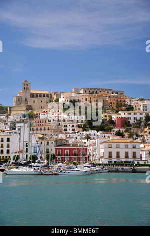 View of Old Town, Dalt Vila and harbour, Eivissa, Ibiza, Balearic Islands, Spain Stock Photo