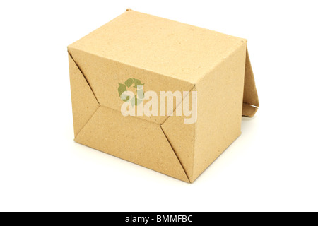 Recycle symbol printed on underside of empty carton box Stock Photo