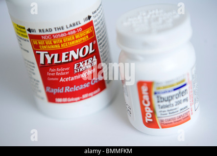Tylenol (acetaminophen) packaging and pills.  Stock Photo