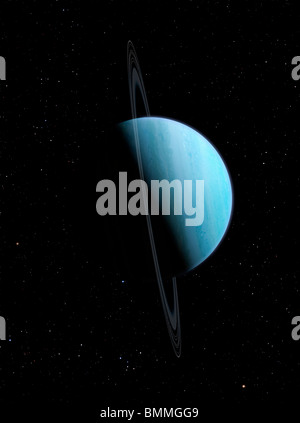 An impression of the green ice giant planet, Uranus. Uranus is the seventh planet in order of distance from the Sun. Stock Photo