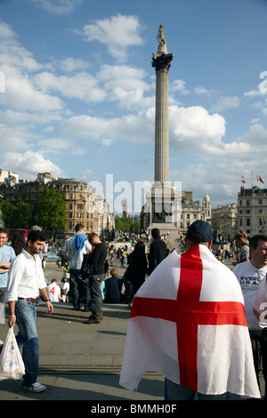 England fan St Georges cross Trafalgar Square 2010 world cup Stock Photo