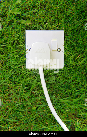 Plugging into the Green Agenda, Plug and Socket on Grass Stock Photo
