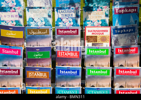 Istanbul travel guide books for sale outside a shop, Istanbul, Turkey Stock Photo