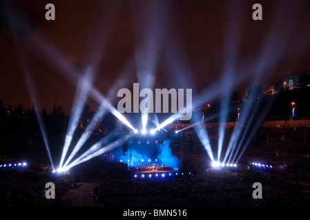 Jerusalem. Light Festival in the Old City 2010. Openning concert in the Sultan Pool with the Old City walls in the bkgd. Stock Photo