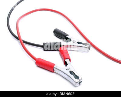 Two jumper cables shot over white Stock Photo